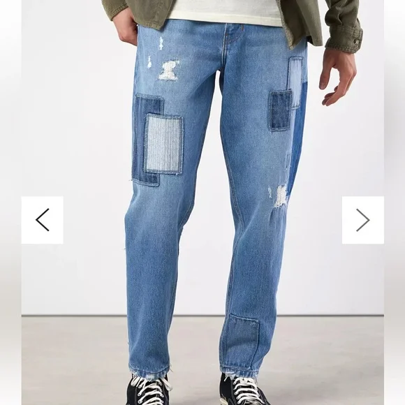 Urban Outfitters BDG Dad Slim Taper Fit Jean Medium Wash Patchwork Denim 33 - Picture 1 of 16
